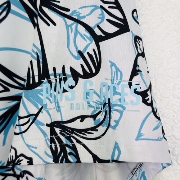 Pins & Aces Polo Shirt Men Large Cabo Blanco Floral Leaf Print Performance Golf - Picture 6 of 8